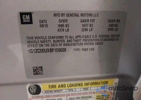 2011 Chevrolet Malibu 1Lt z USA, uszkodzony, nr VIN 1G1ZC5EUXBF159608